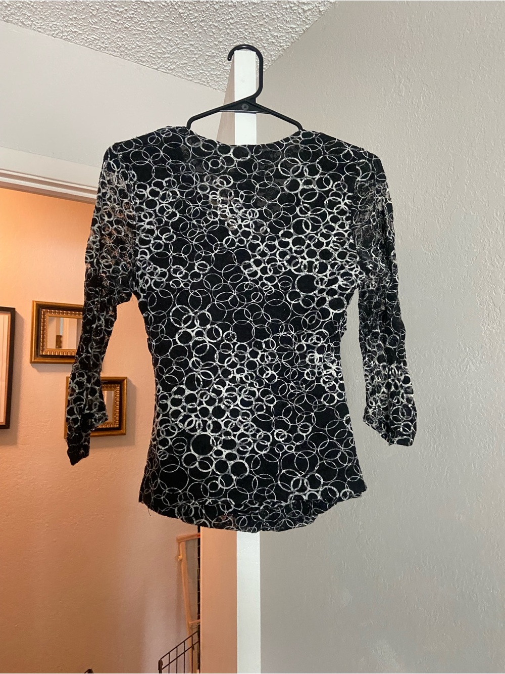 Worthington Black Top with White Circular Print - Picture 2 of 7